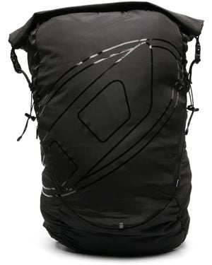 DIESEL Mesh-Panel Logo-Print Backpack - Black