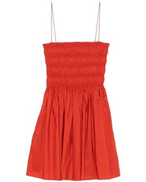 Matteau Shirred-Bodice Spaghetti-Straps Cotton Mini Dress