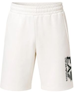 EA7 Logo-Print Cotton Shorts - White