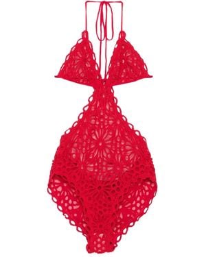 Norma Kamali Maillot De Bain À Dentelle Fleurie - Rouge