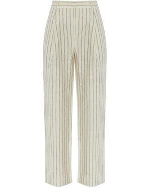 Posse Pantaloni Gessati Con Piega - Bianco