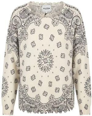 Kujten Paisley-Print Distressed-Effect Sweater - White