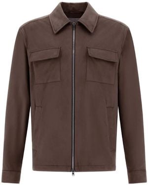 Herno Suede-Effect Jacket - Brown