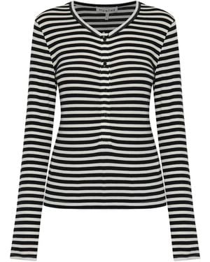 Munthe Striped Button-Front Long-Sleeved T-Shirt - Black