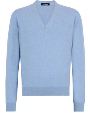 DSquared² V-Neck Embroidery-Logo Jumper - Blue
