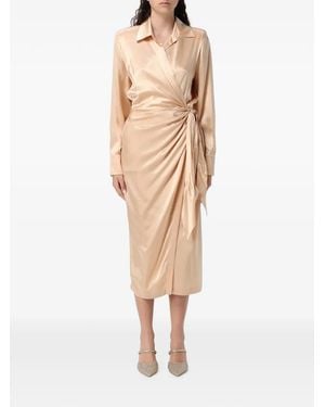 CRI.DA Como Wrap-Style Long-Sleeve Midi Dress - Natural