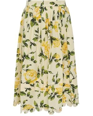 Oscar de la Renta Pleated Floral-Print Skirt - Yellow
