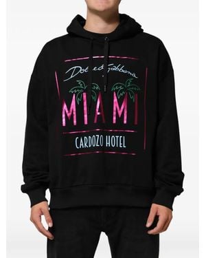 Dolce & Gabbana Logo-Print Drawstring Hoodie - Black