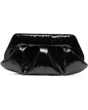 THEMOIRÈ Bios Ruched Metallic-Effect Clutch Bag - Black