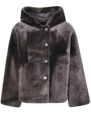 Yves Salomon Hooded Shearling Jacket - Black