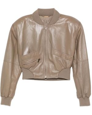 Chloé Padded-Shoulders Leather Crop Jacket - Natural