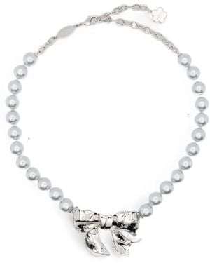 ShuShu/Tong Bow-Pendant Faux-Pearl Necklace - White