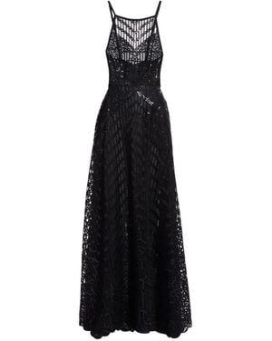 Elie Saab Sequin-Embroidered Lace-Overlay Maxi Dress - Black