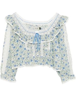 RIXO London Oceana Floral-Print Ruffled Blouse - Blue