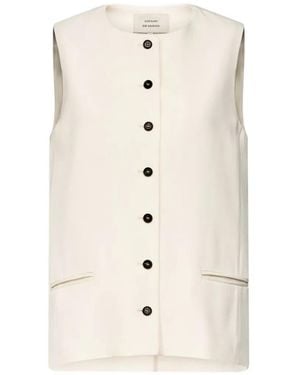 Loulou de Saison Jane Button-Front Sleeveless Waistcoat - White