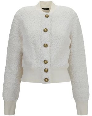 Balmain Lion-Head Button Tweed Jacket - White