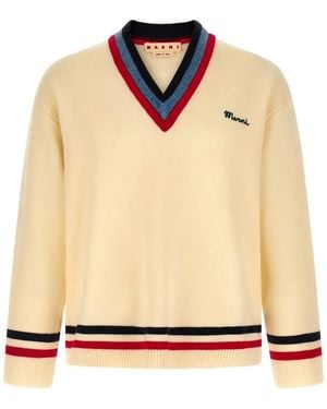 Marni Embroidery V-Neck Jumper - Natural