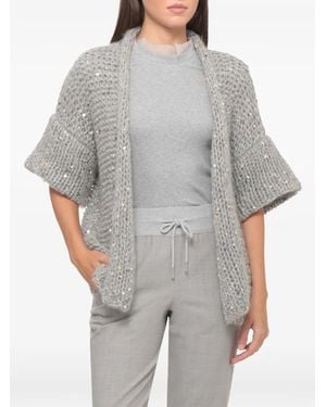 Panicale Sequin-Embellished Chunky-Knit Cardigan - Grey