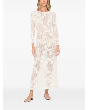 JBQ Floral-Appliqué Open-Knit Beach Dress - White