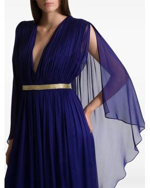 Alberta Ferretti Cape-Sleeve Pleated Gown Dress - Blue