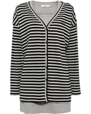 B+ AB Striped Button-Up Cardigan - Black