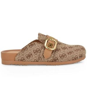 Guess Galavanta Monogram-Pattern Mules - Brown