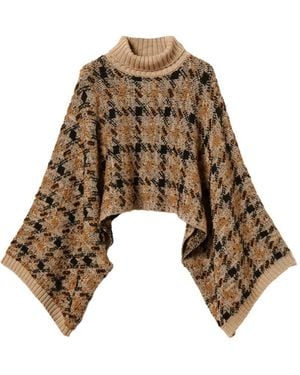 Twinset Check Jacquard Knit Cape - Natural