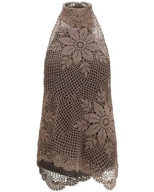 Magda Butrym Crochet Floral-Appliqué Top - Brown