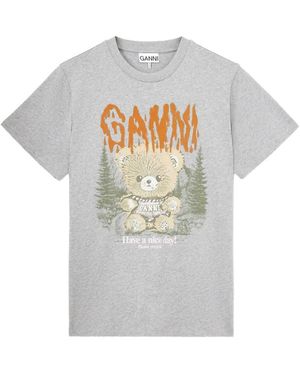 Ganni Camiseta Con Motivo De Oso - Blanco
