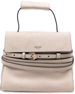 Moschino Belt-Detail Leather Shoulder Bag - Natural