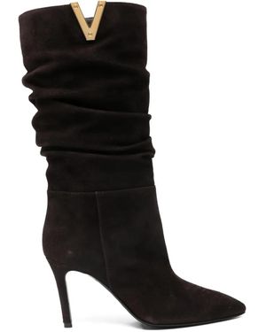Via Roma 15 85Mm Ruched Suede Boots - Black