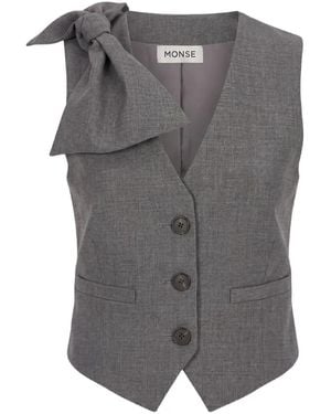 Monse Bow-Detail Cropped Vest - Grey