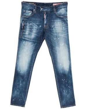 DSquared² Paint-Splatter Whiskered Jeans - Blue