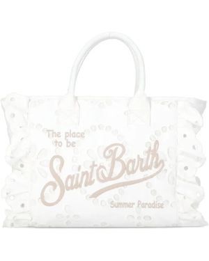 MC2 Saint Barth Medium Logo-Embroidered Ruffled Tote Bag - White
