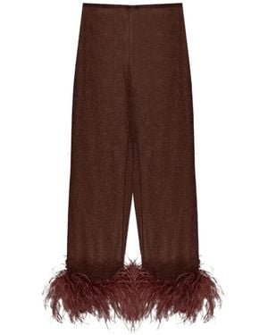 Oséree Plumage Feather-Trim Trousers - Brown