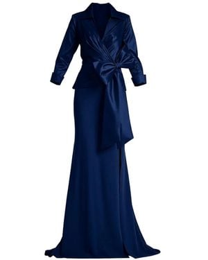 Tadashi Shoji Sarma Bow-Detail Peplum-Waist Gown - Blue