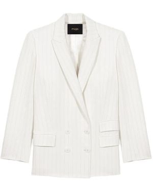 Maje Pinstripe Double-Breasted Blazer - White