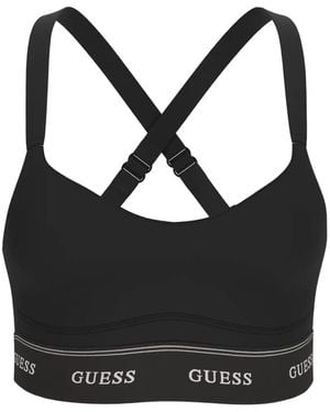 Guess Alba Logo-Tape Cross-Back Bra - Black