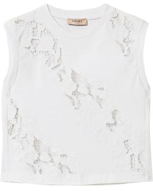 Twinset Lace-Panelled T-Shirt - White