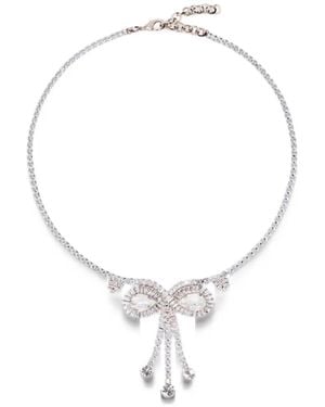Alessandra Rich Bow-Detail Crystal-Embellished Necklace - White