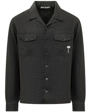 Palm Angels Logo-Embroidered Bowling Shirt - Black