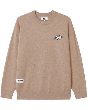 Chocoolate Logo-Patch Crew-Neck Jumper - Natural