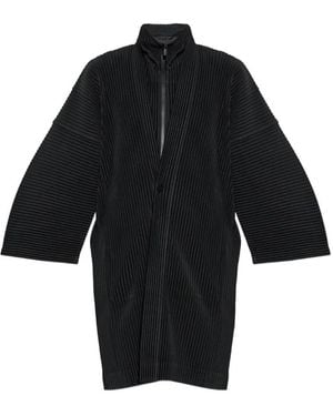 Homme Plissé Issey Miyake Pleated Wide-Sleeve Coat - Black