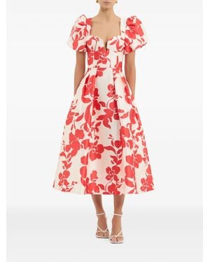 Rebecca Vallance Mayari Midi Puff-Sleeve Floral Dress - Red