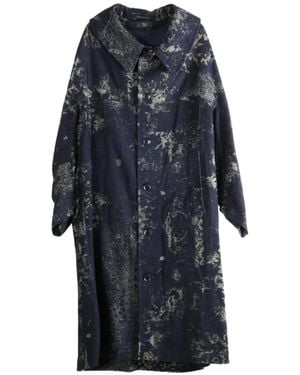 Y's Yohji Yamamoto Jacquard-Patterned Single-Breasted Coat - Blue