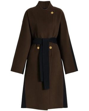 Alberta Ferretti Two-Tone Belted Wool Coat - Brown