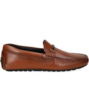 BOSS Leather Metal-Bar Loafers - Brown