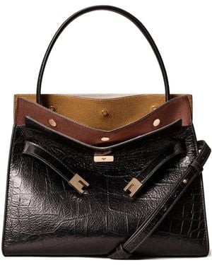 Tory Burch Small Lee Radziwill Embossed Double Bag - Black