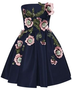 Oscar de la Renta エンブロイダリーミニドレス - ブルー