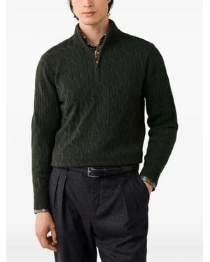 Hackett Cable-Knit Quarter-Zip Sweater - Black